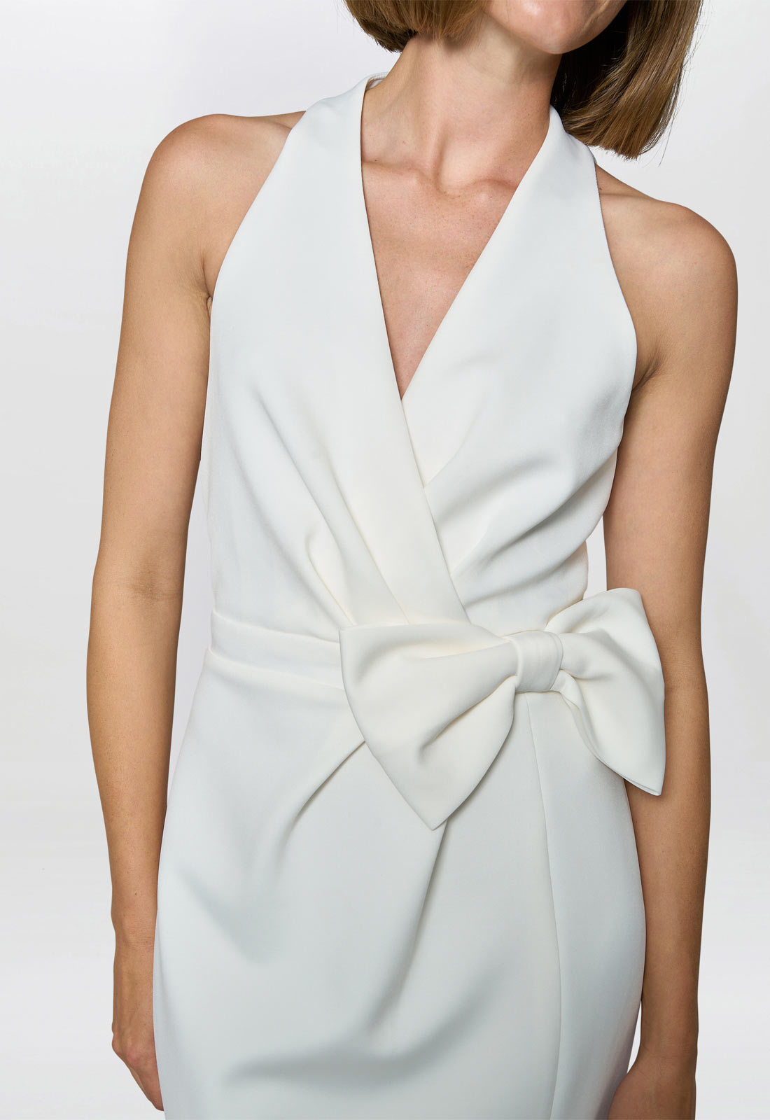 Gina Bacconi IVORY Elliana Bow Detail Midi Dress