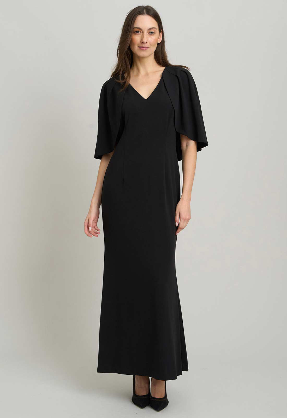 Gina Bacconi BLACK Francine Cape Sleeve Maxi Dress