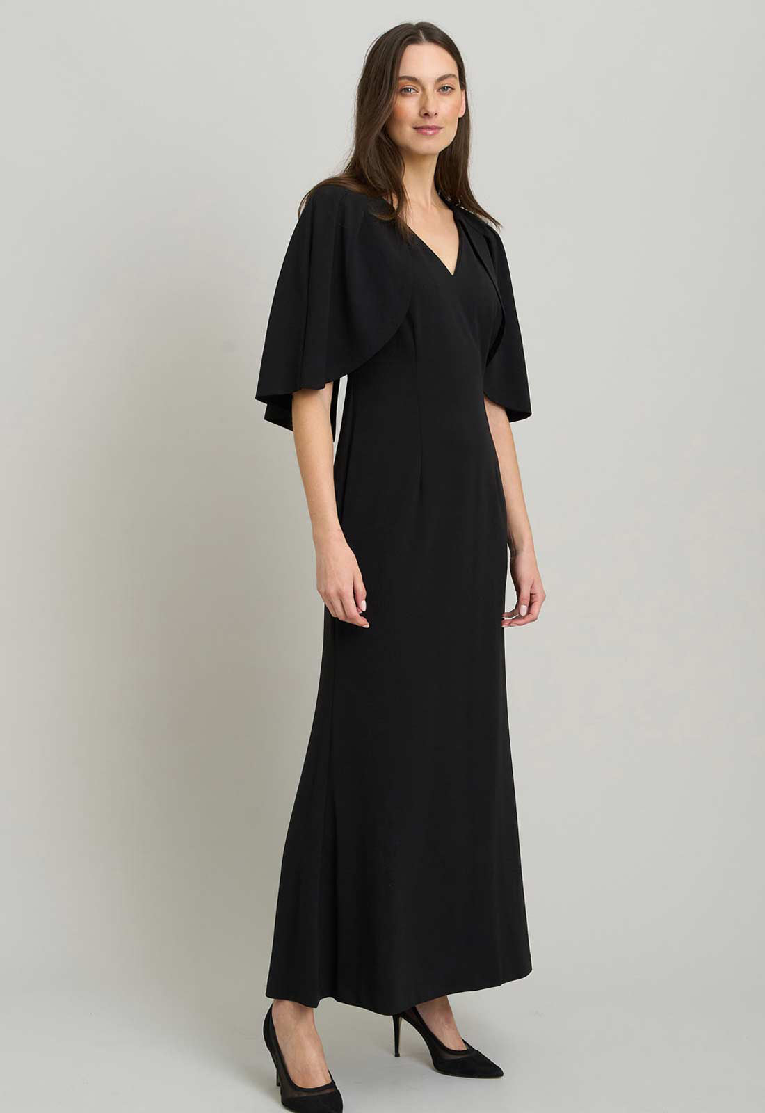 Gina Bacconi BLACK Francine Cape Sleeve Maxi Dress