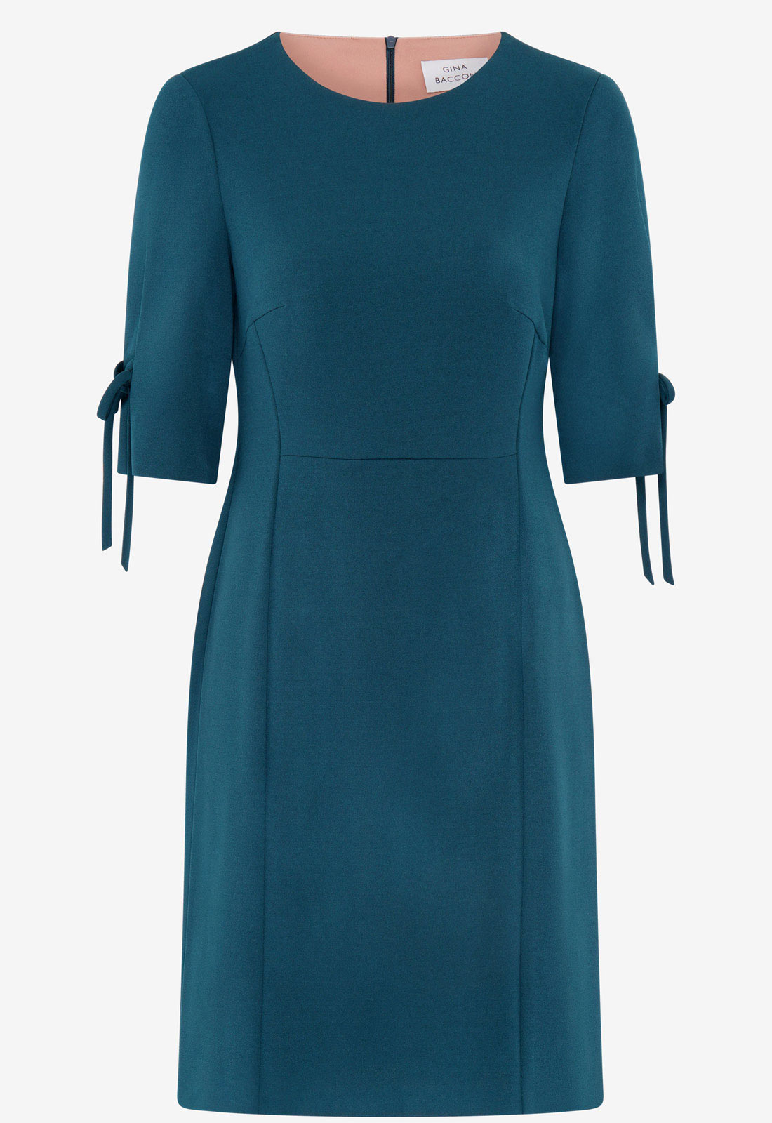 Teal dress with three-quarter sleeves on a white background