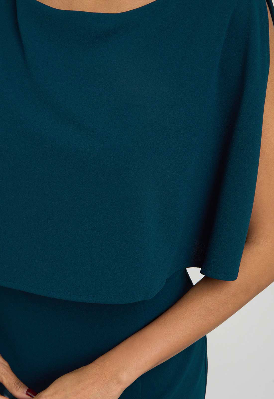 Gina Bacconi DARK GREEN Gillian Chiffon Cape Dress