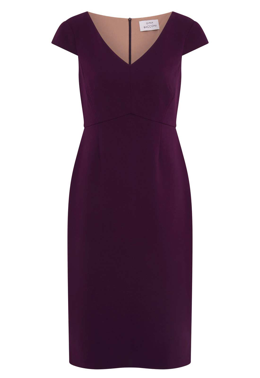 Gina Bacconi AUBERGINE Gilda Sheath Dress