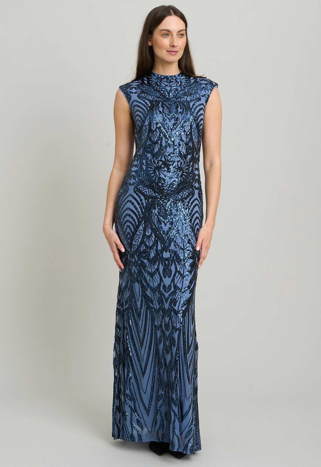 Gina Bacconi BLUE Felice Sequin Embellished Maxi Dress