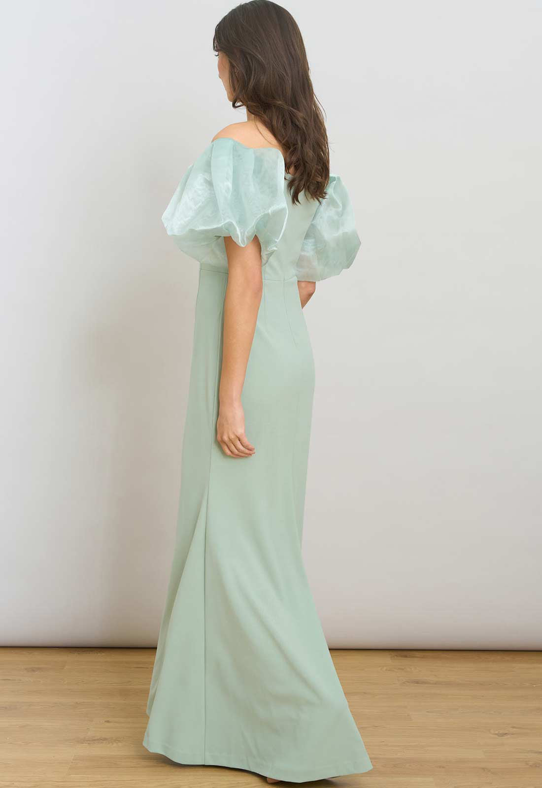 Gina Bacconi SAGE Indigo Puff-Sleeve Maxi Dress