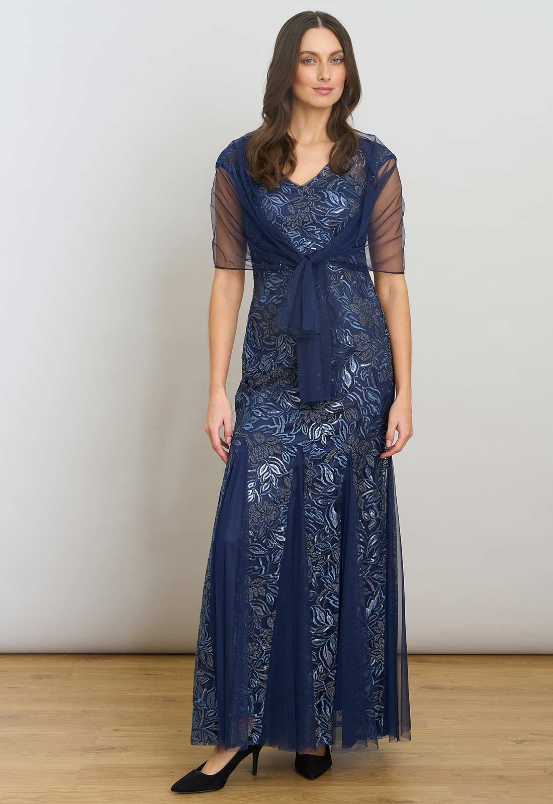 Gina Bacconi Navy Indy Maxi Dress With Matching Scarf