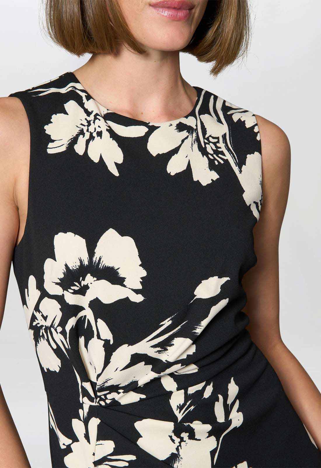 Gina Bacconi BLACK / BEIGE Joely Placement Floral Print Dress