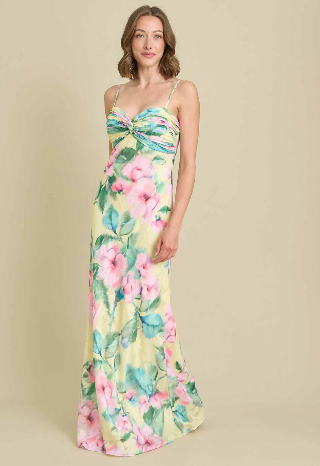 Gina Bacconi YELLOW Marge Burnout Print Maxi Dress