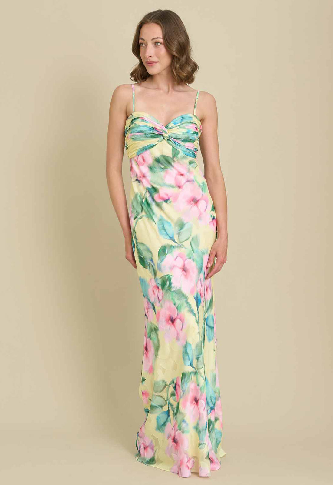 Gina Bacconi YELLOW Marge Burnout Print Maxi Dress