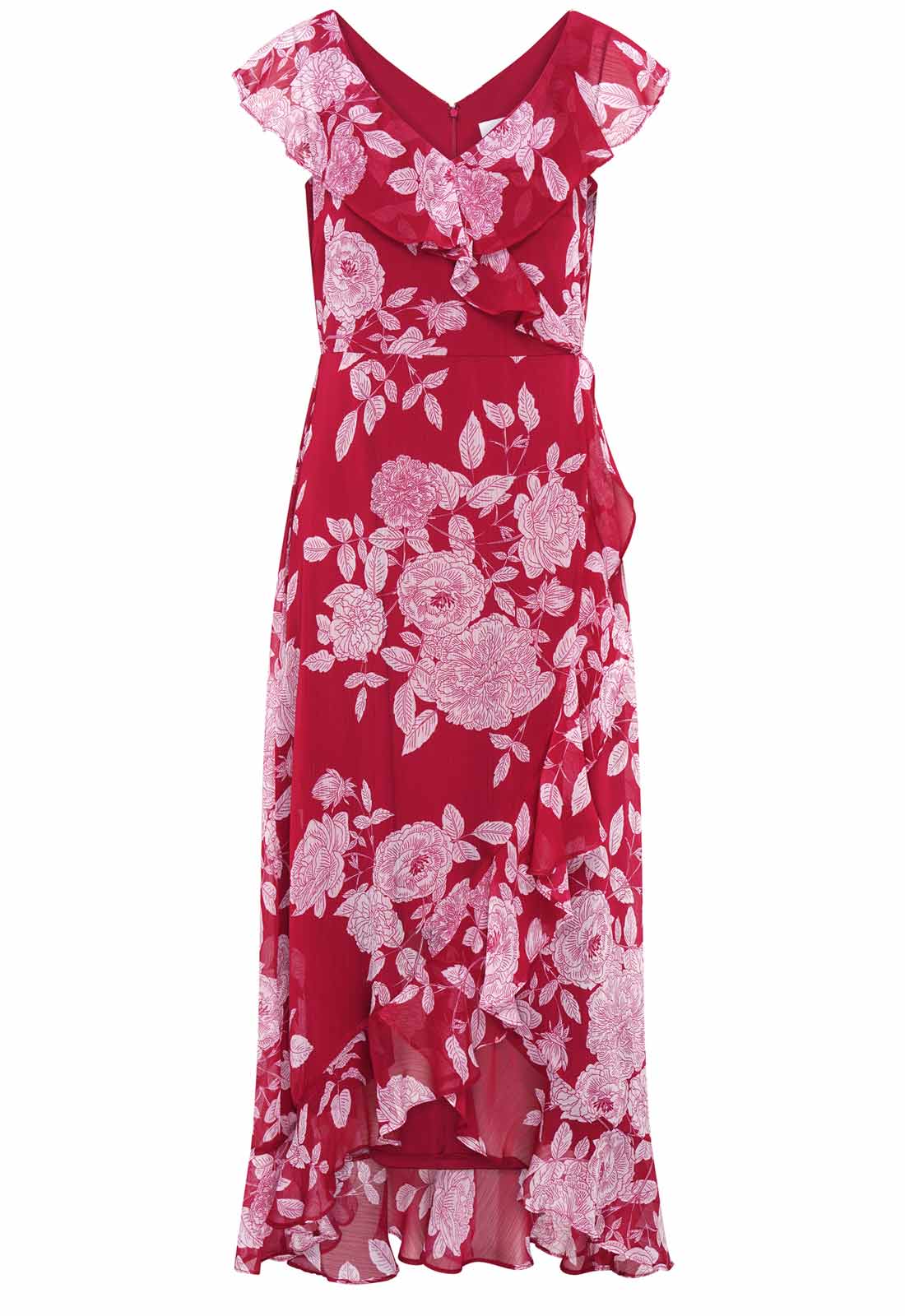 Red floral dress on a white background