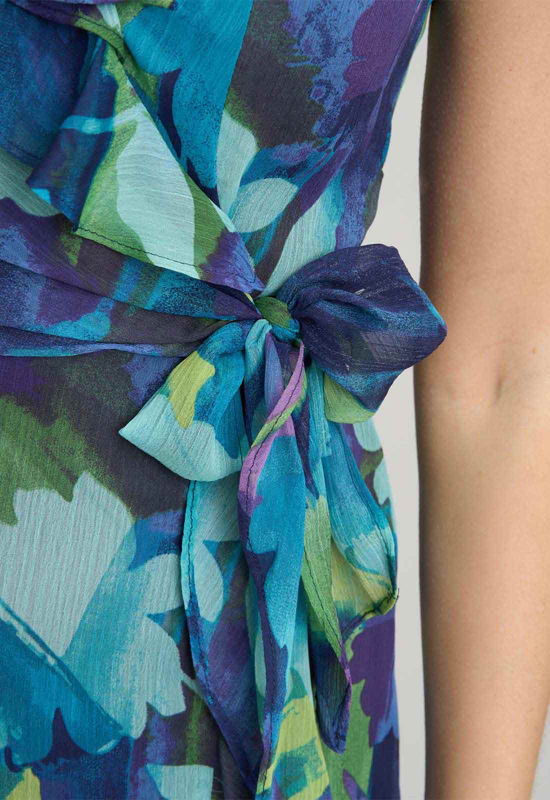 Gina Bacconi BLUE Marlee Side Tie Ruffle Print Dress