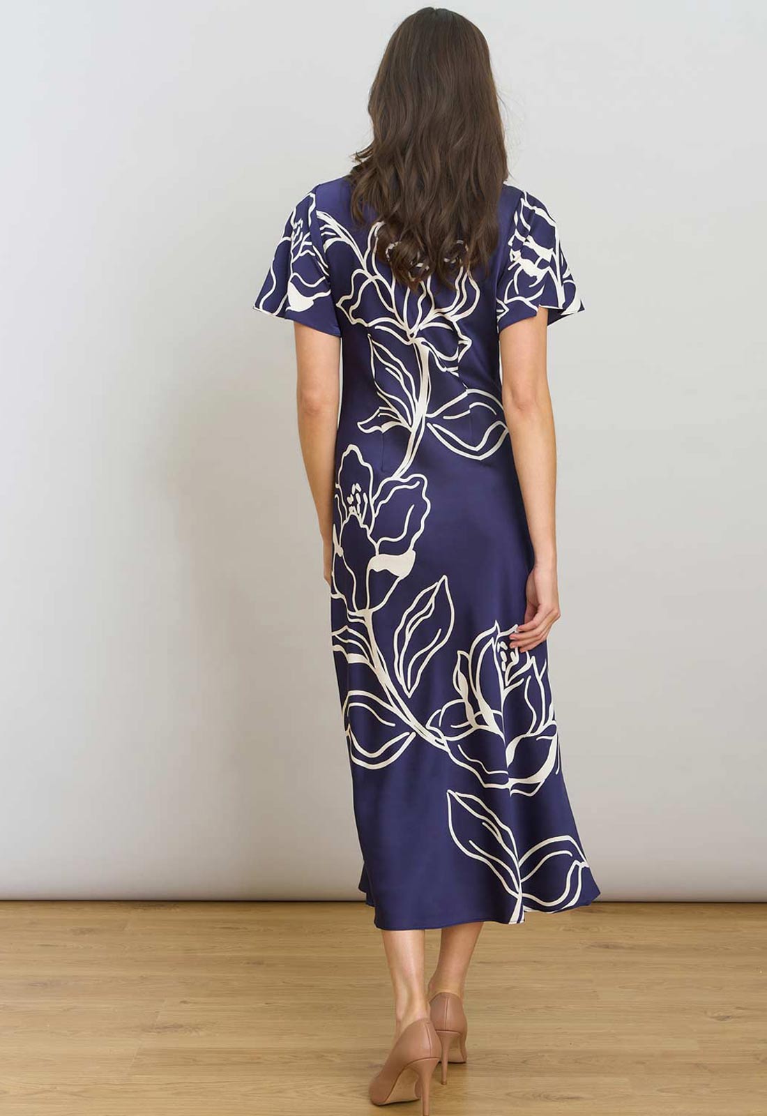 Gina Bacconi NAVY Meg Short Sleeve Print Midi Dress