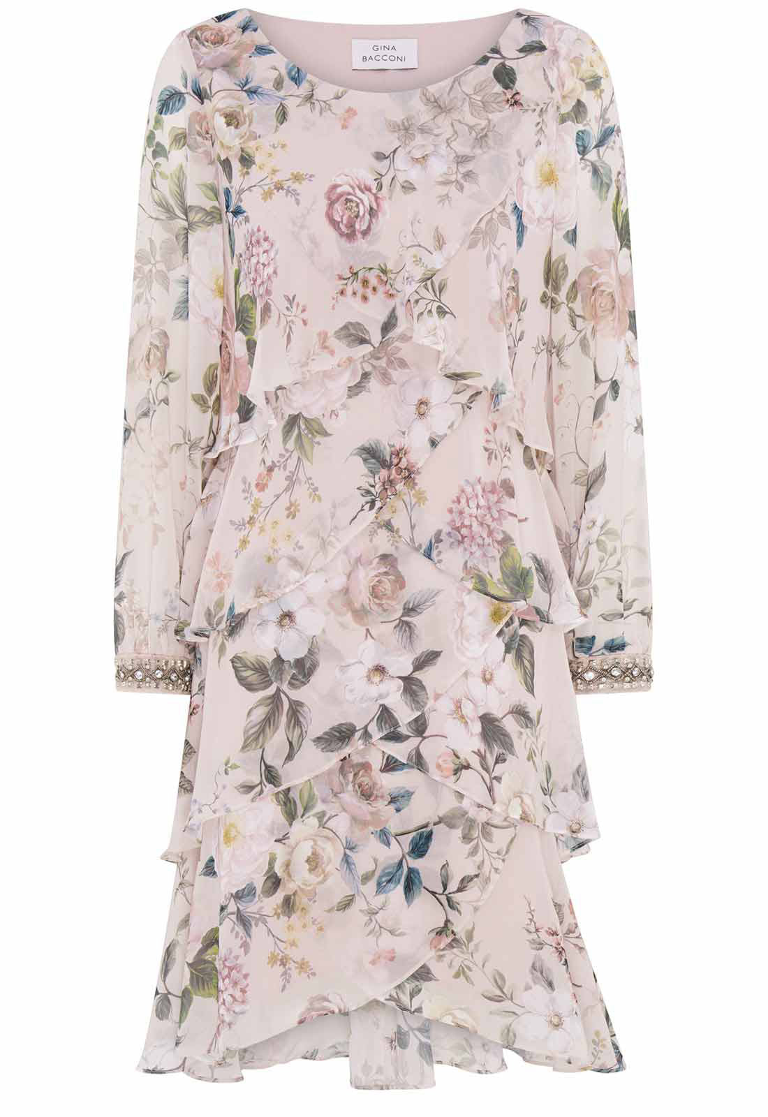 Floral dress with long sleeves on a white background