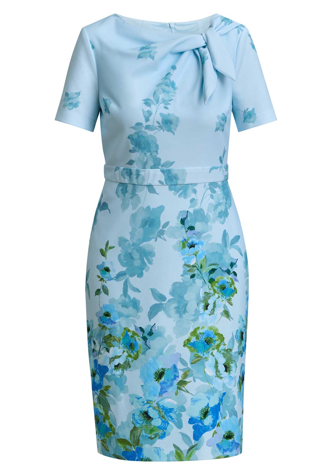 Light blue dress with floral pattern on a white background