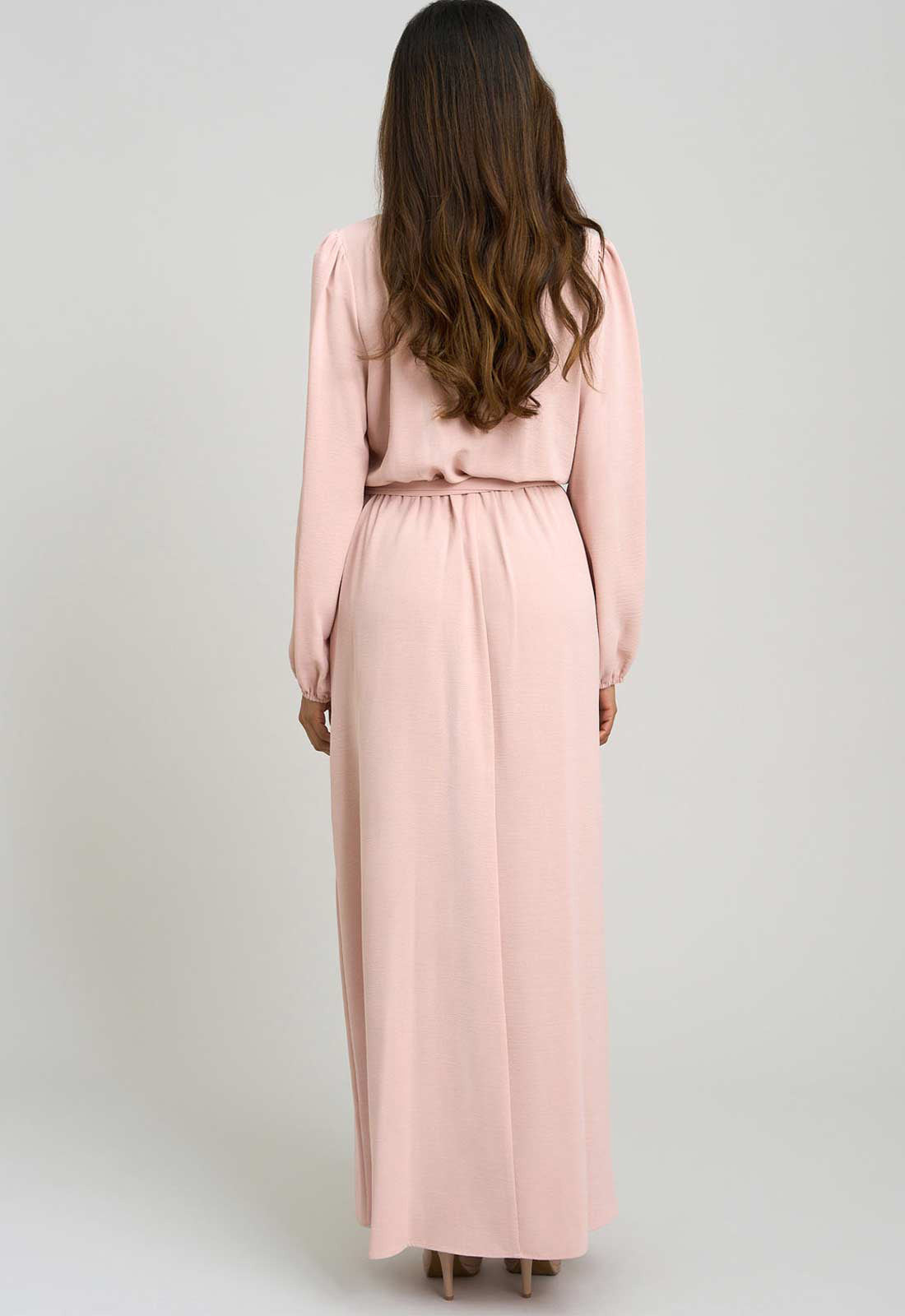 Gina Bacconi BLUSH Bow Wrap Long Sleeve Maxi Dress