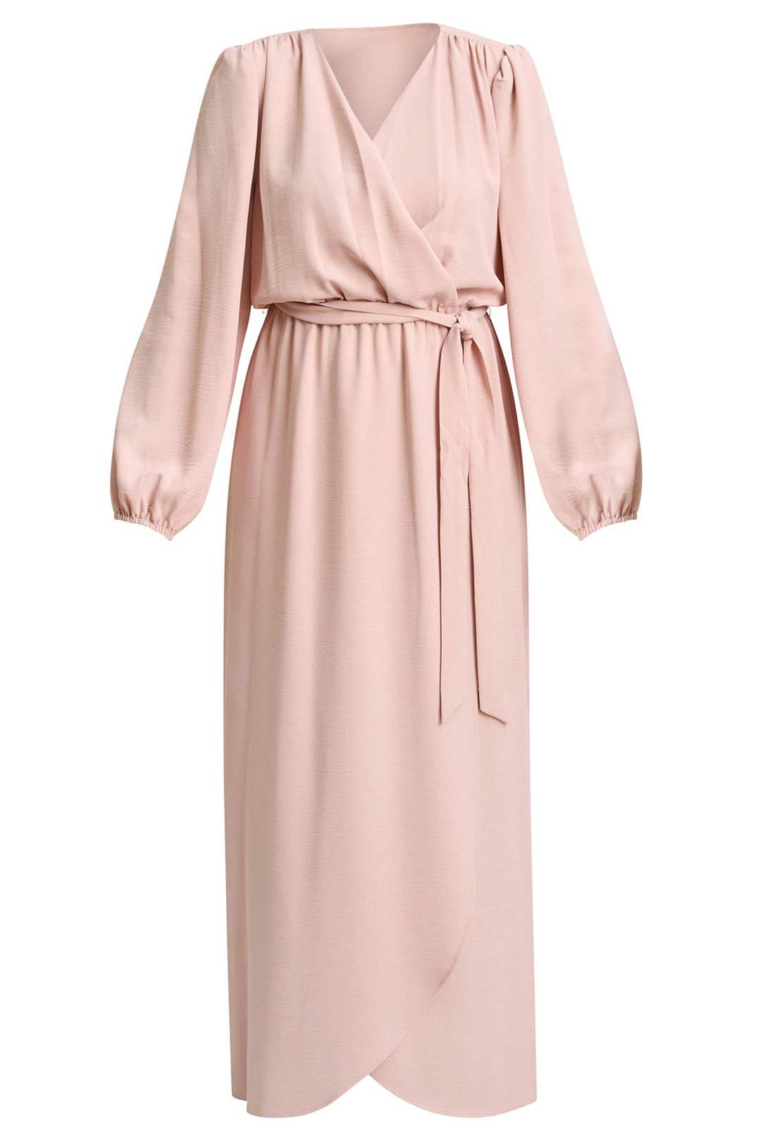 Gina Bacconi BLUSH Bow Wrap Long Sleeve Maxi Dress