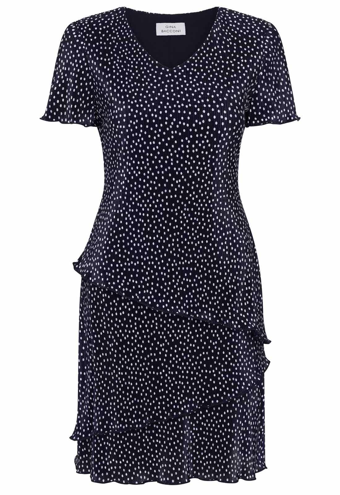 Gina Bacconi NAVY / WHITE Spot Plisse Mini Dress