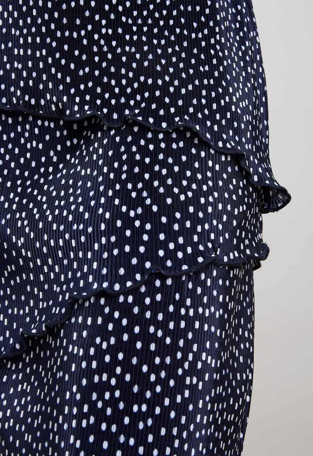 Gina Bacconi NAVY / WHITE Spot Plisse Mini Dress