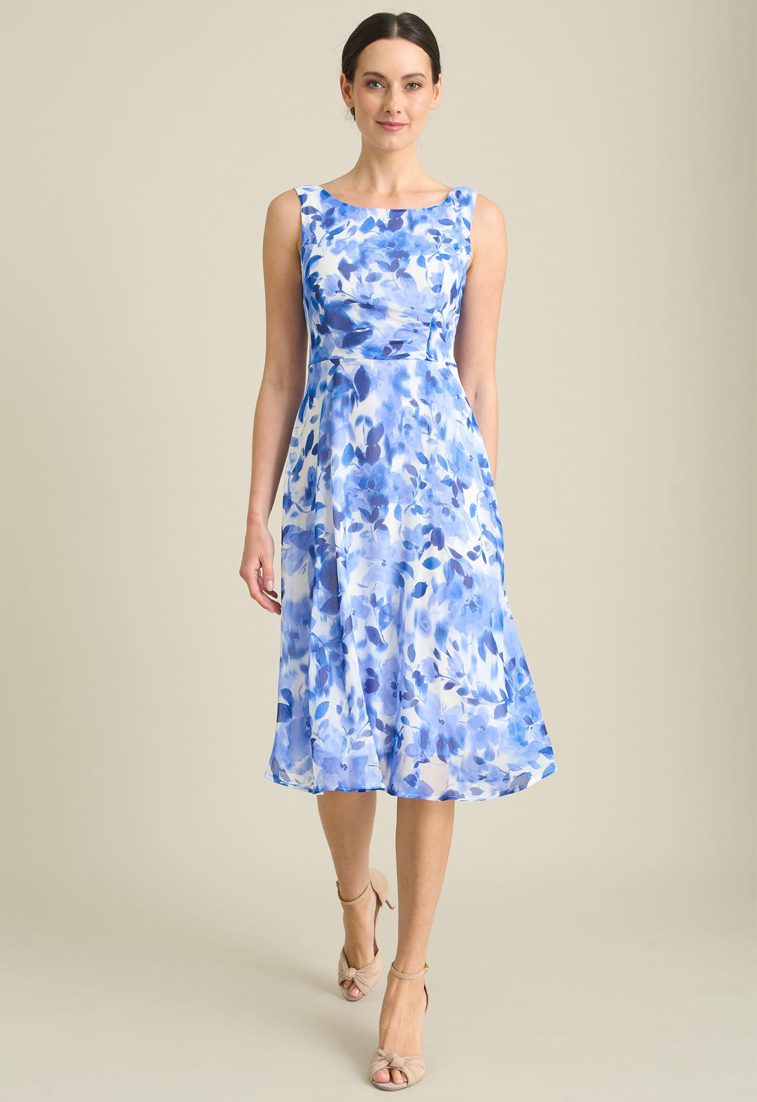 Gina Bacconi BLUE Noreen Chiffon Floral Midi Dress