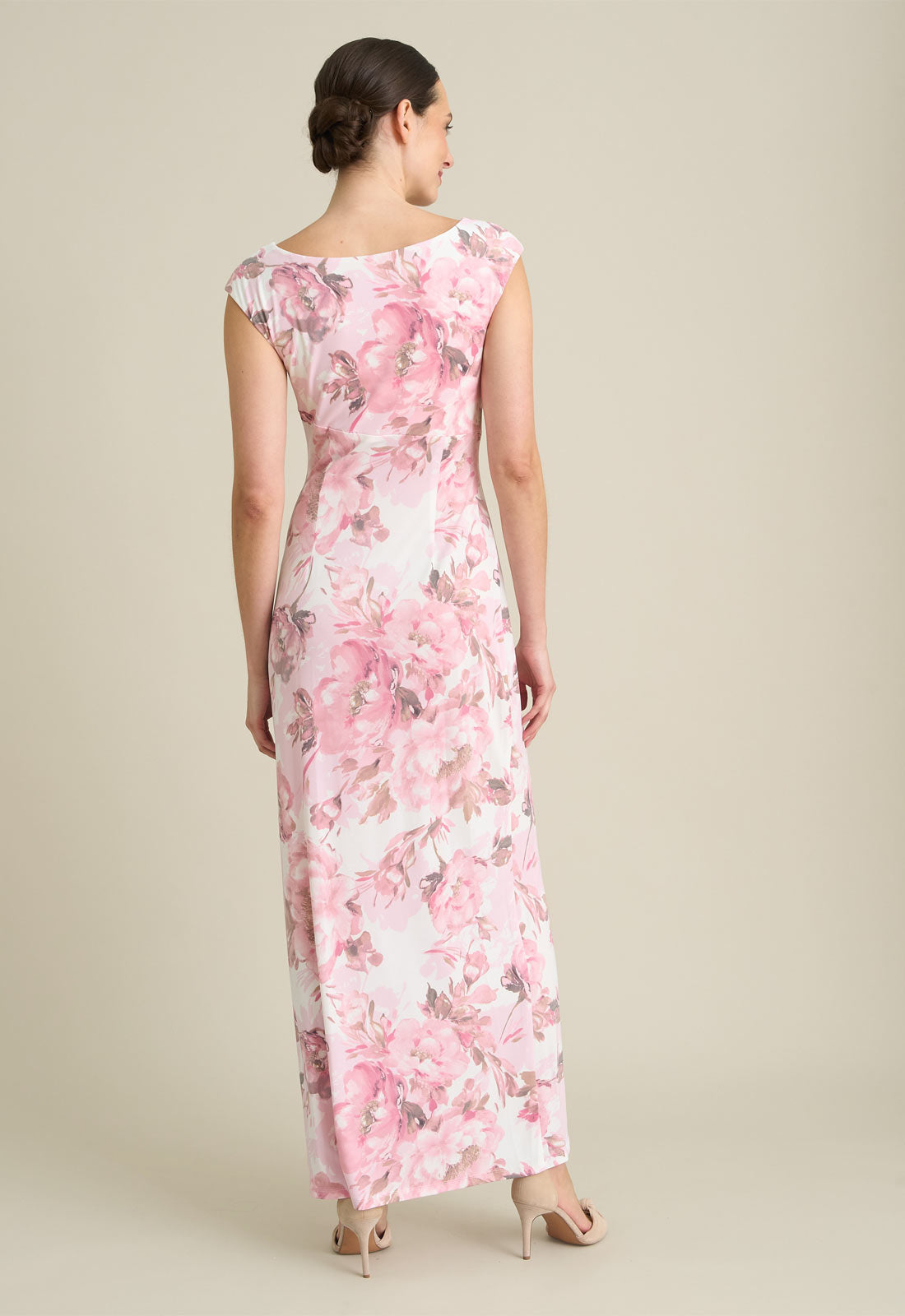 Gina Bacconi PINK Lora Floral Jersey Diamante Trim Maxi Dress