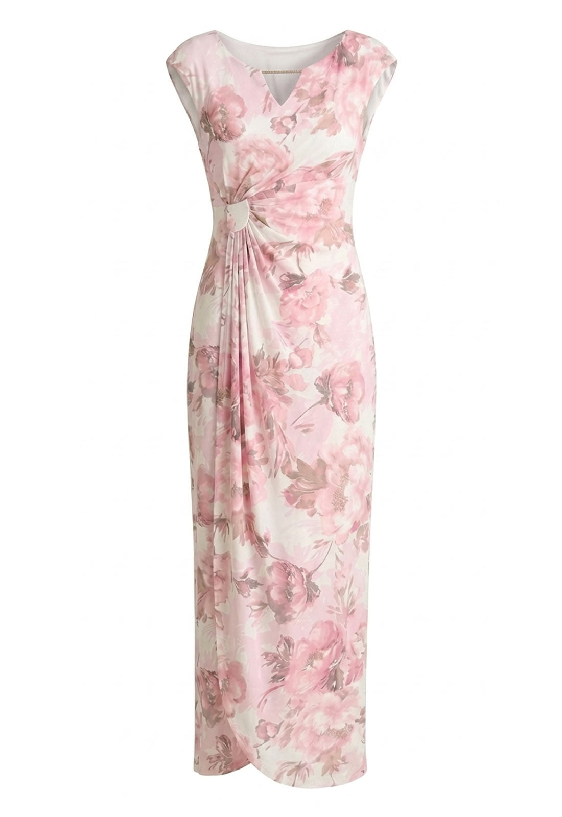 Gina Bacconi PINK Lora Floral Jersey Diamante Trim Maxi Dress