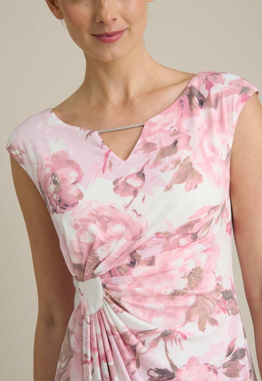 Gina Bacconi PINK Lora Floral Jersey Diamante Trim Maxi Dress