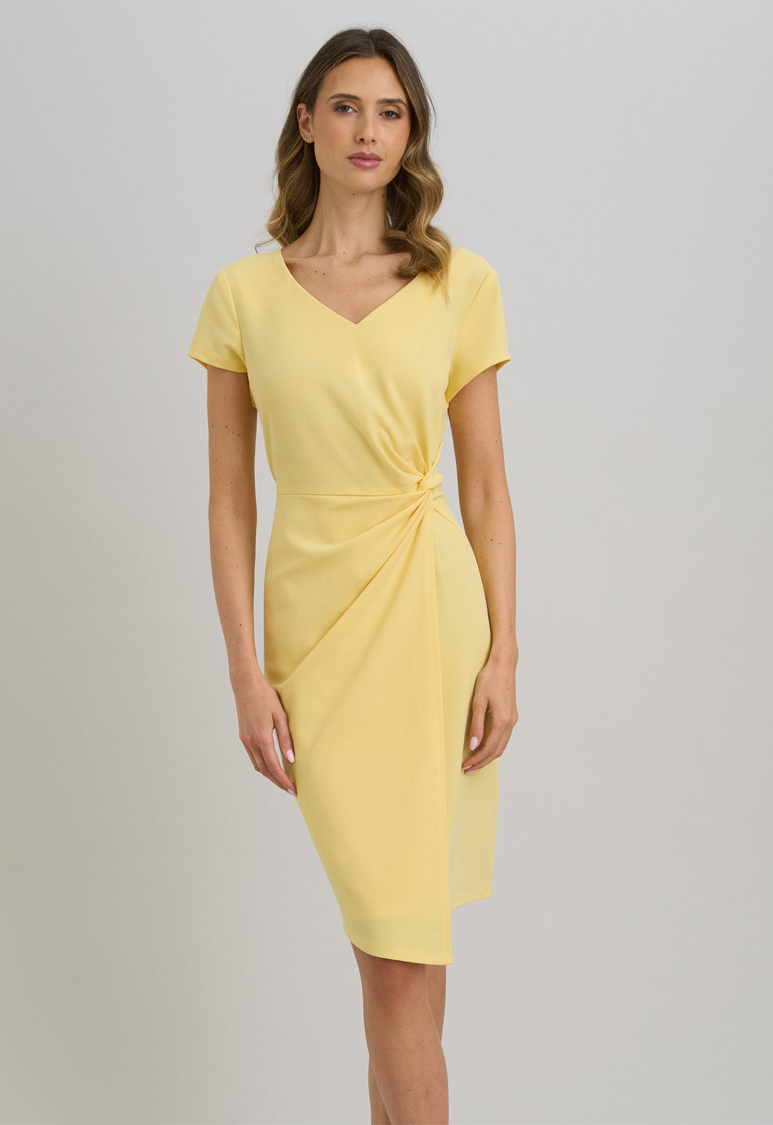 Gina Bacconi YELLOW Peggy Short Faux Wrap V Neck Dress