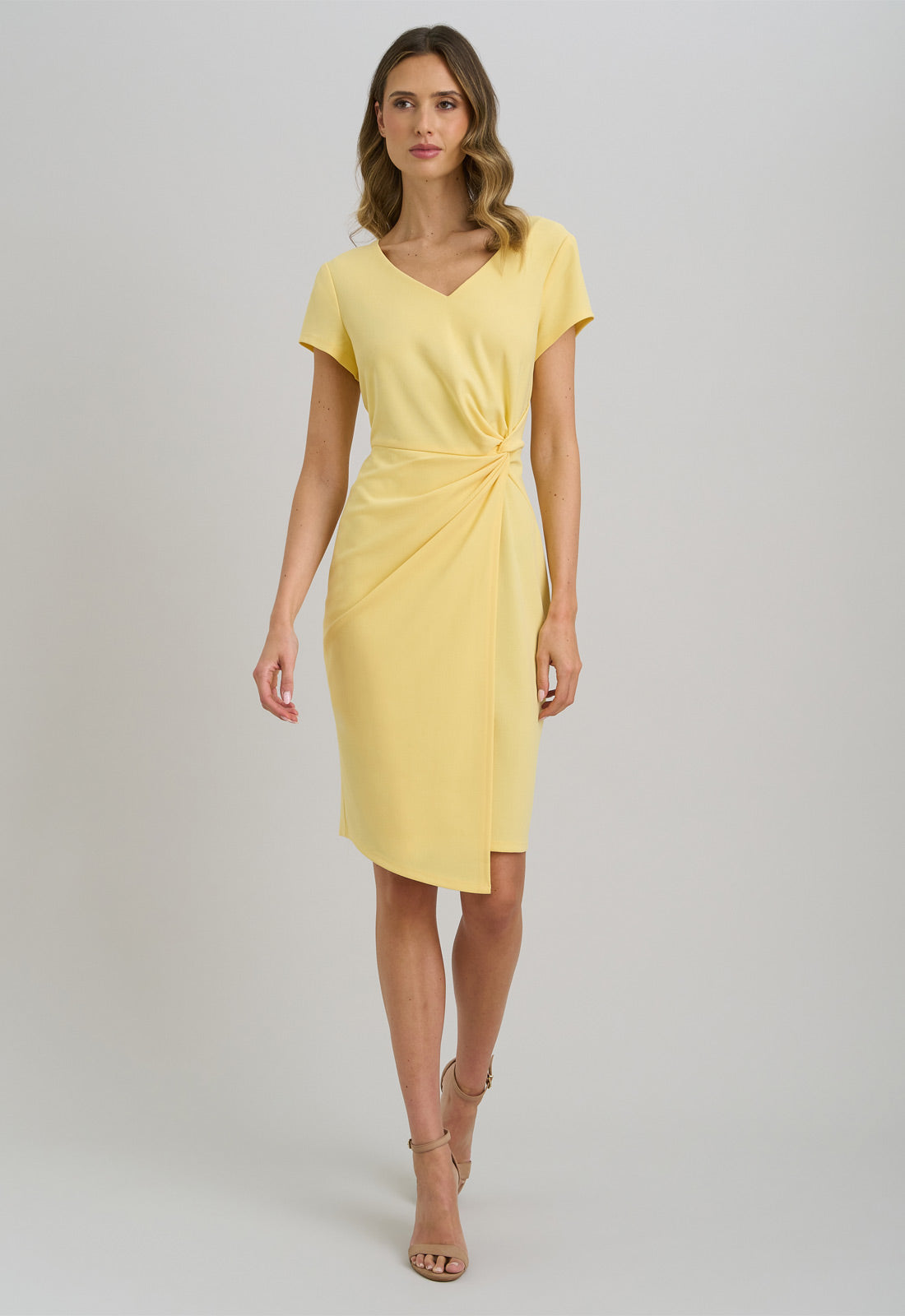 Gina Bacconi YELLOW Peggy Short Faux Wrap V Neck Dress