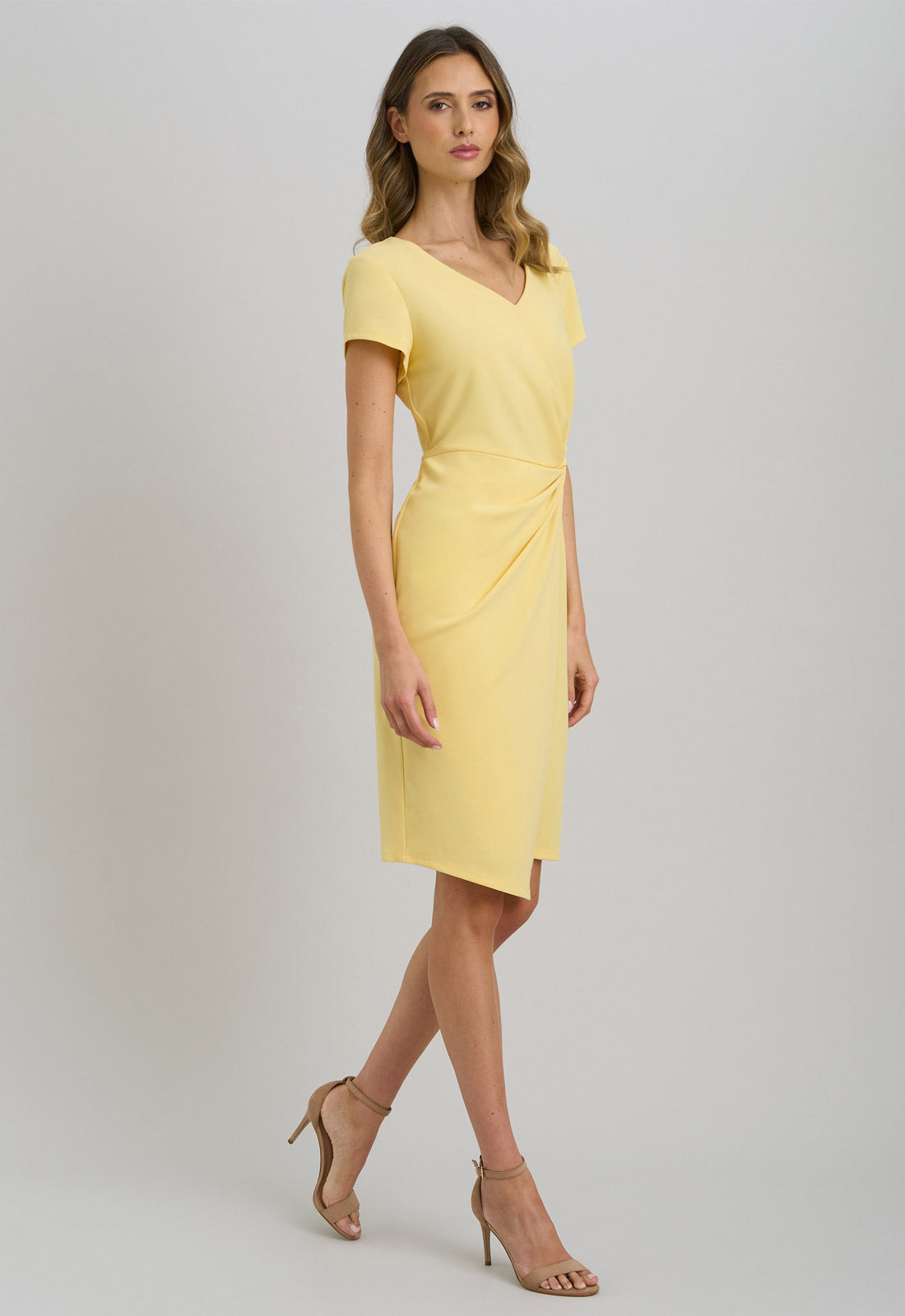 Gina Bacconi YELLOW Peggy Short Faux Wrap V Neck Dress