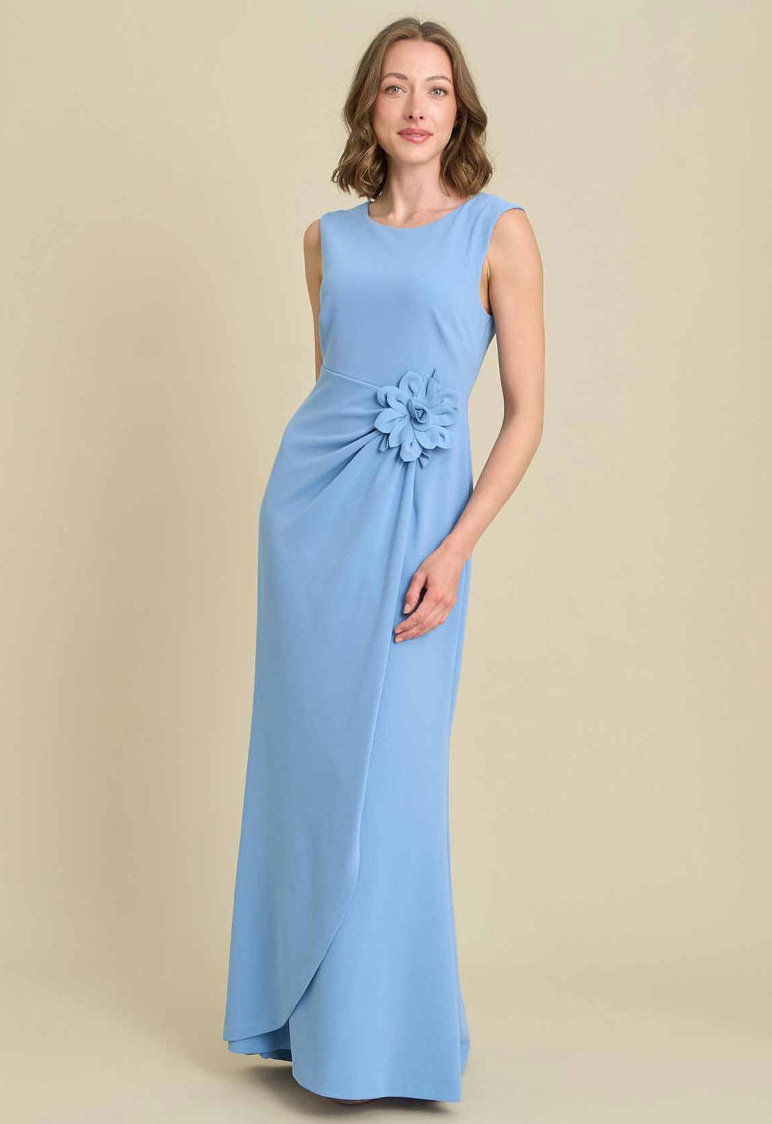 Gina Bacconi BLUE Maxi Dress With Floral Applique