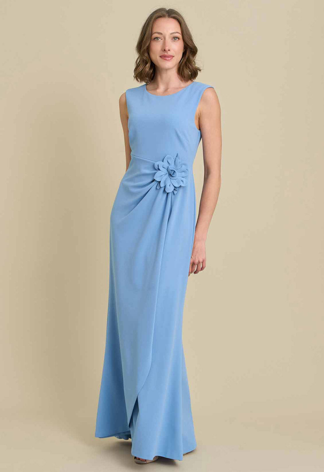 Gina Bacconi BLUE Maxi Dress With Floral Applique