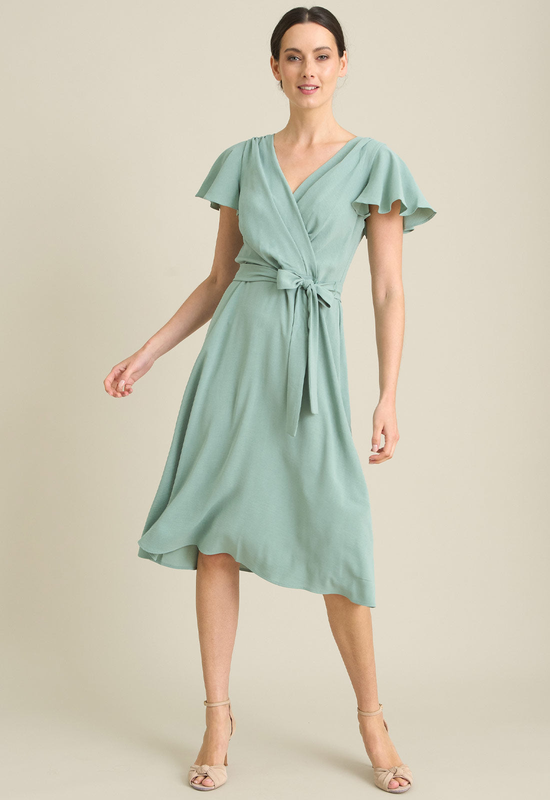 Gina Bacconi AQUA Peppa Tie Waist V Neck Faux Wrap Dress