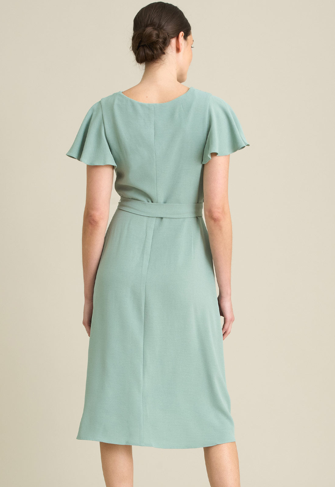 Gina Bacconi AQUA Peppa Tie Waist V Neck Faux Wrap Dress