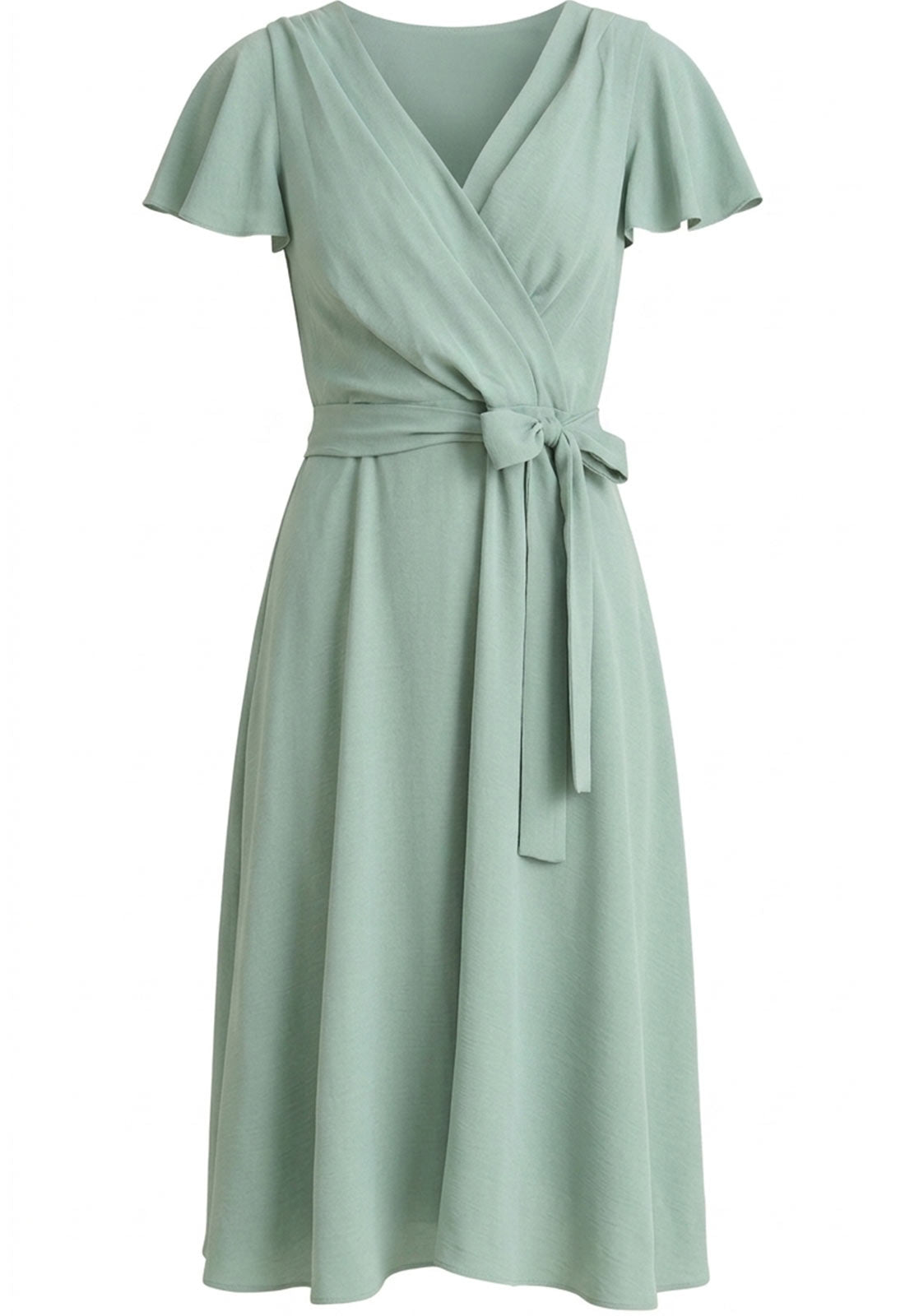 Gina Bacconi AQUA Peppa Tie Waist V Neck Faux Wrap Dress