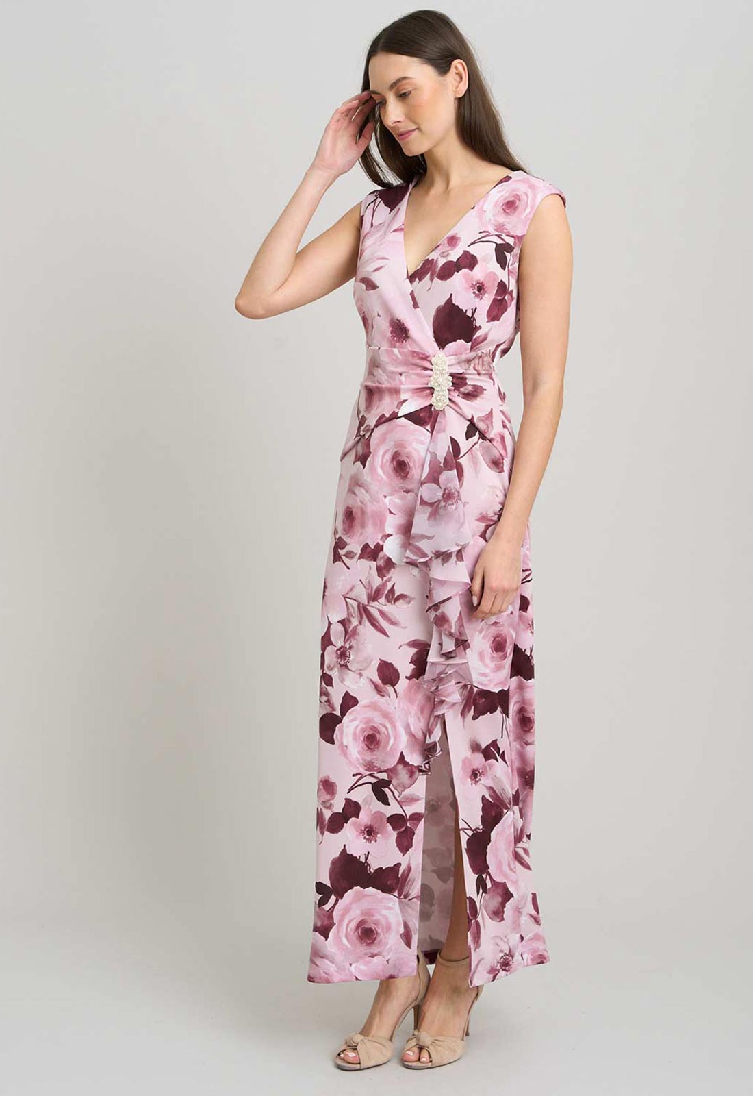 floral knotted waist long dress