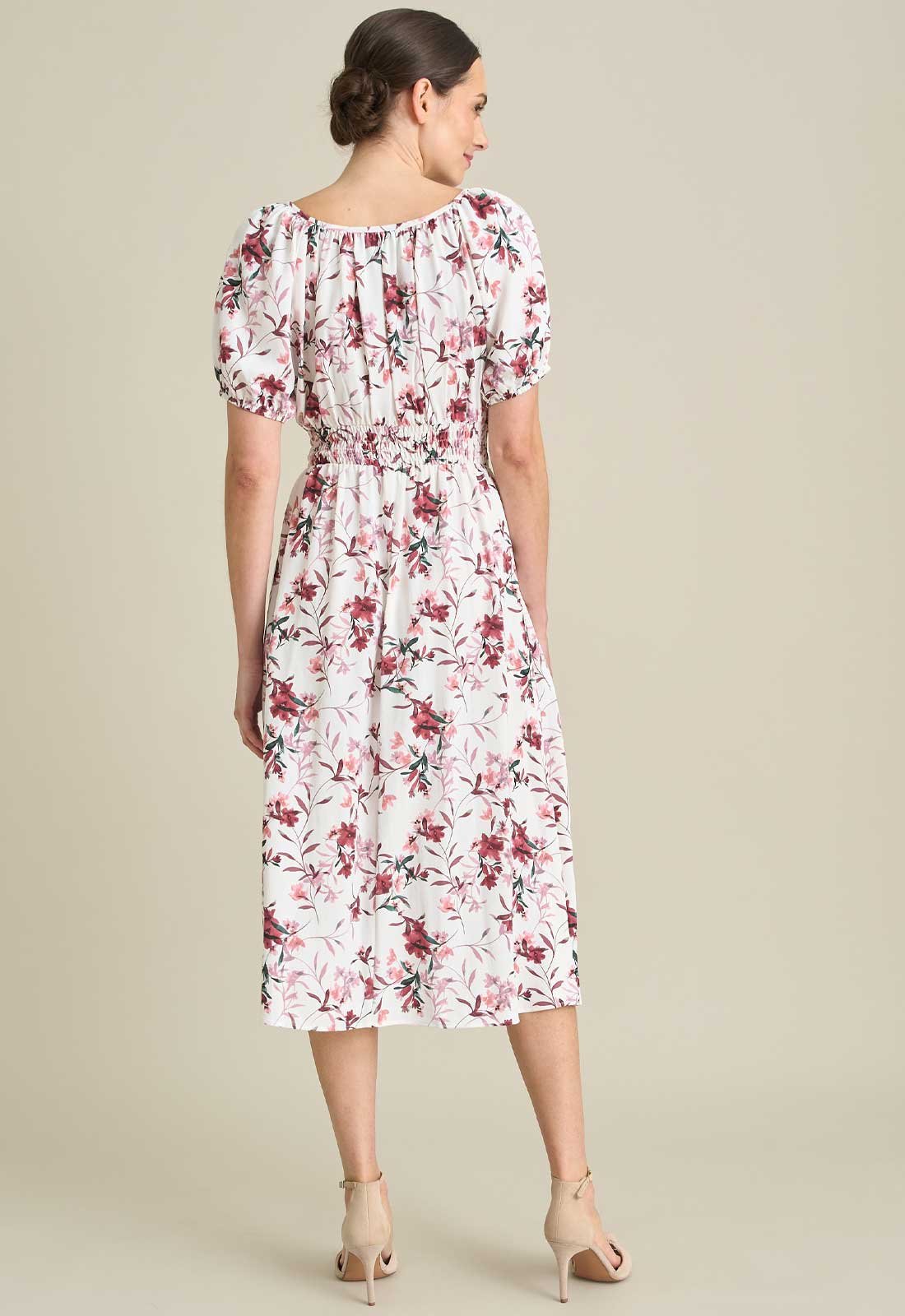 Gina Bacconi IVORY / RED Perrie Smock Waist Floral Print Dress