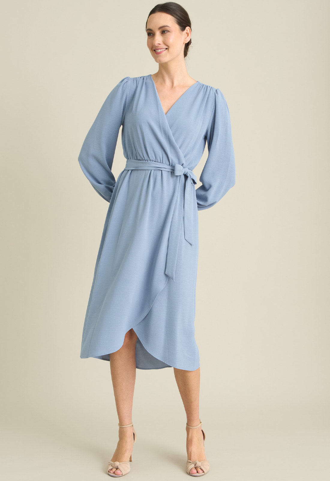 Gina Bacconi SKY Peyton Bow Wrap Long Sleeve Midi Dress