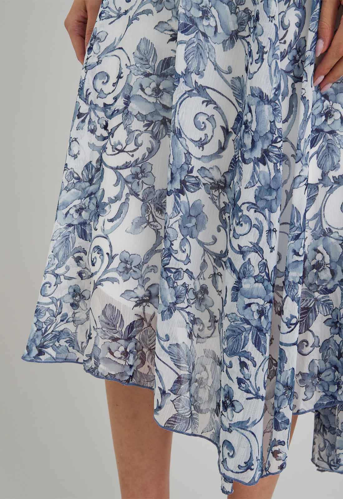 Gina Bacconi BLUE / WHITE India Chiffon Print Dress