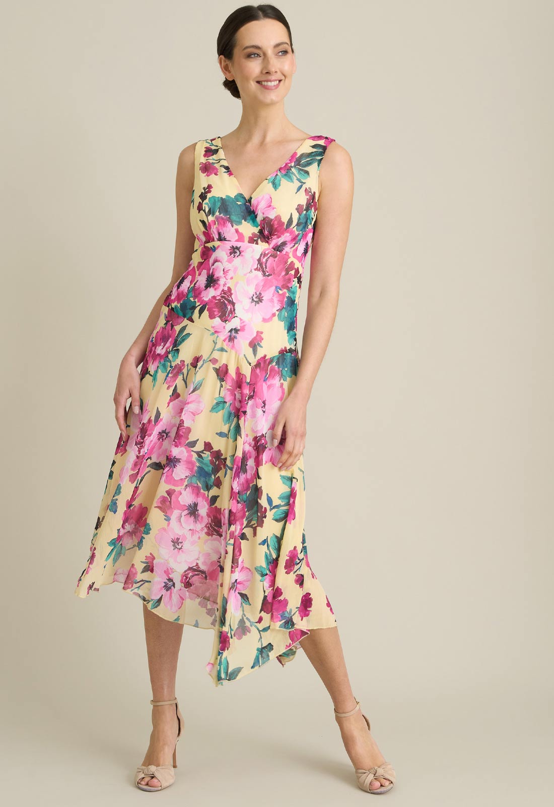 Gina Bacconi YELLOW India Chiffon Print Dress