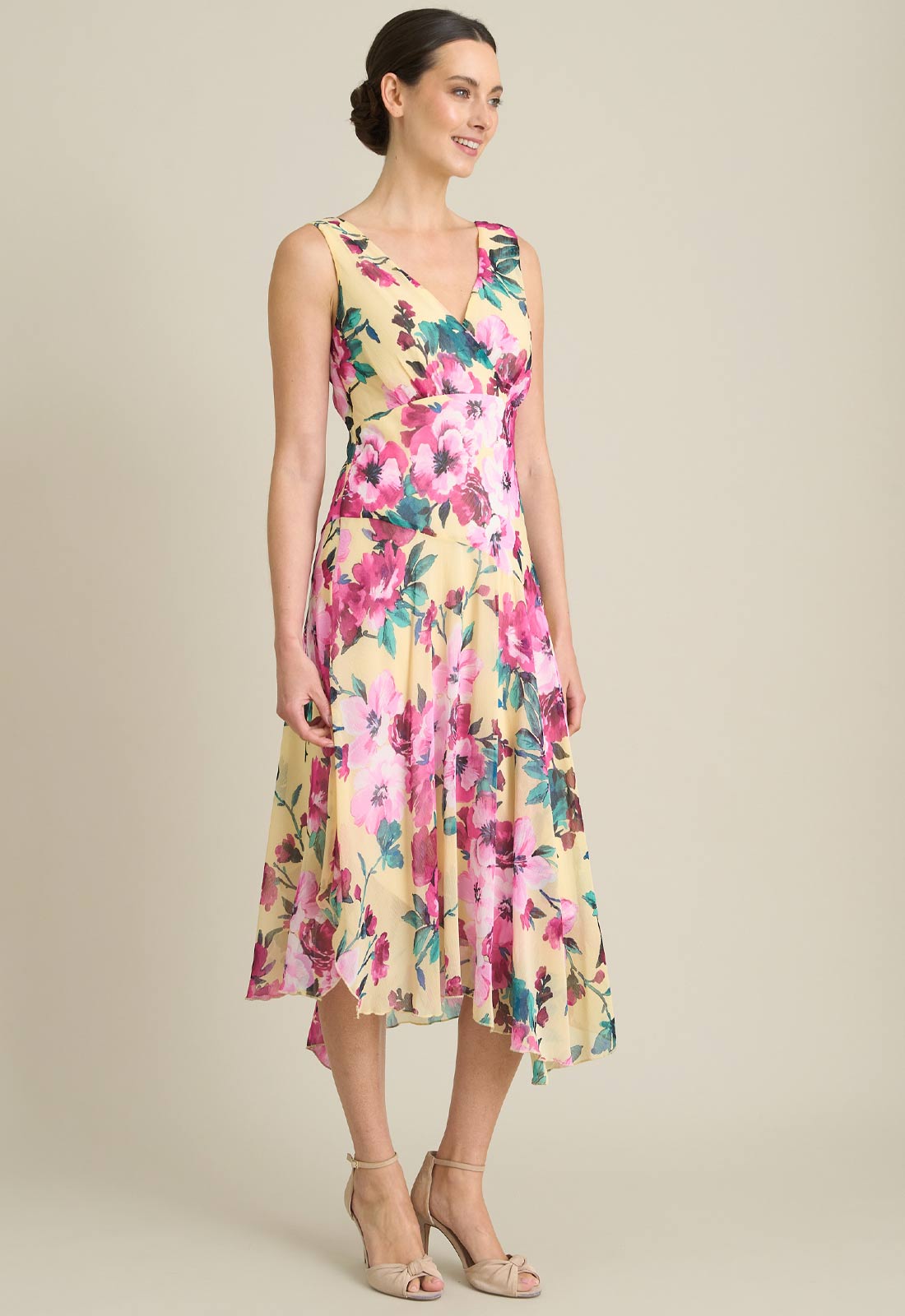Gina Bacconi YELLOW India Chiffon Print Dress