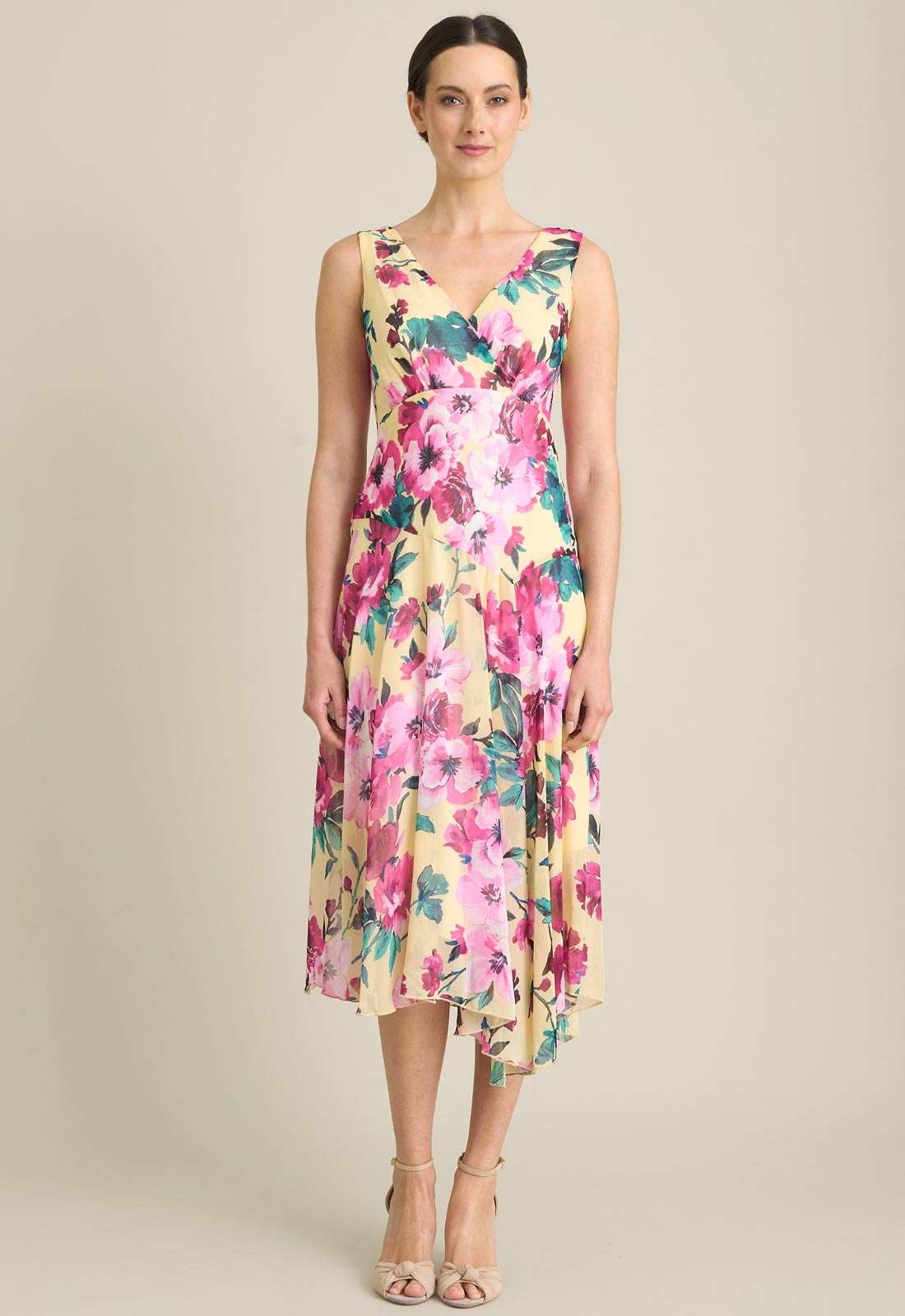 Gina Bacconi YELLOW India Chiffon Print Dress