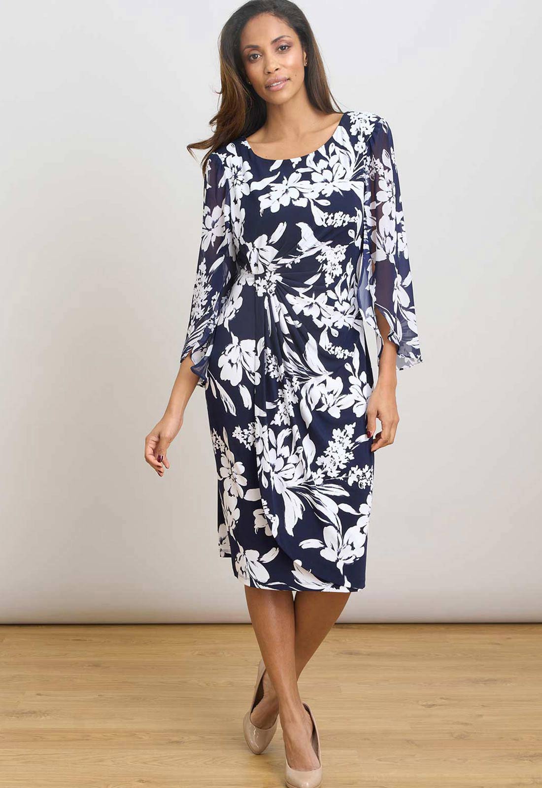 Gina Bacconi NAVY / WHITE Harmony Floral Print Dress