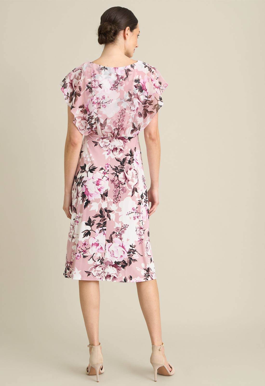 Gina Bacconi DARK ROSE Raegan Chiffon Overlay Print Dress