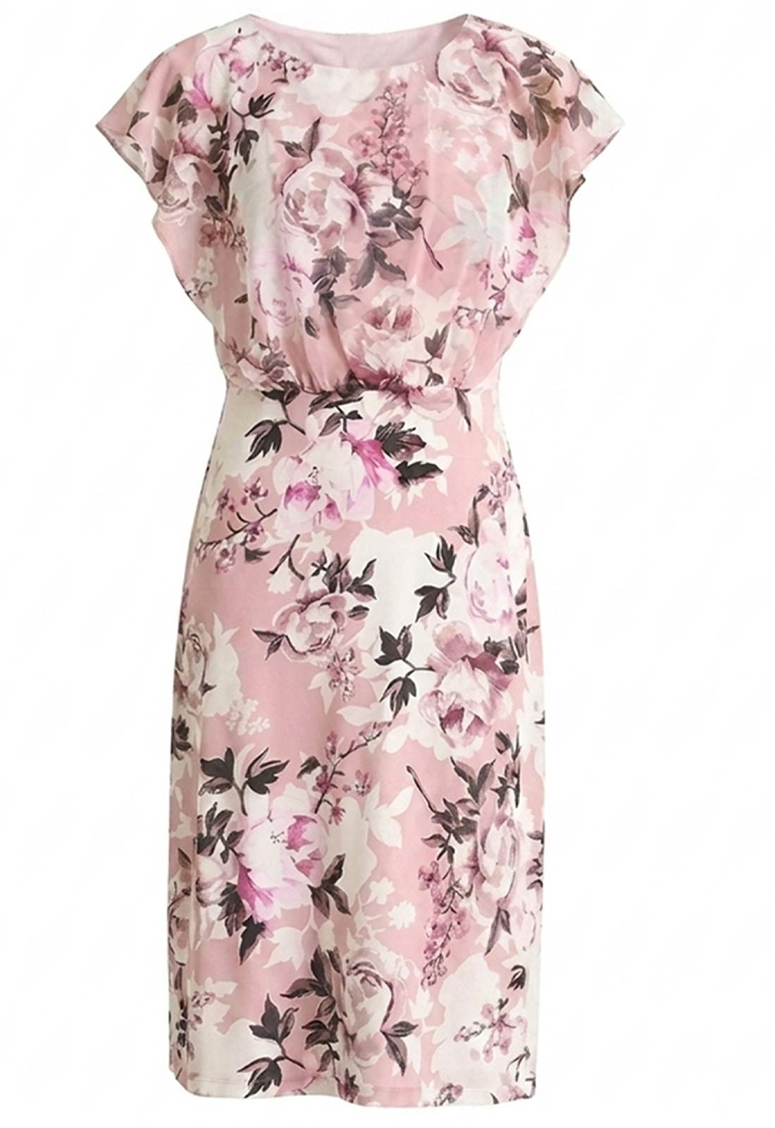 Gina Bacconi DARK ROSE Raegan Chiffon Overlay Print Dress