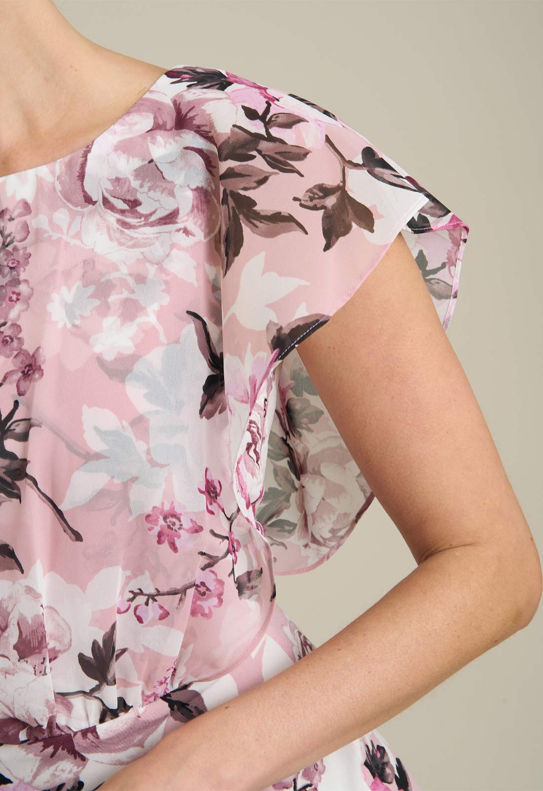 Gina Bacconi DARK ROSE Raegan Chiffon Overlay Print Dress