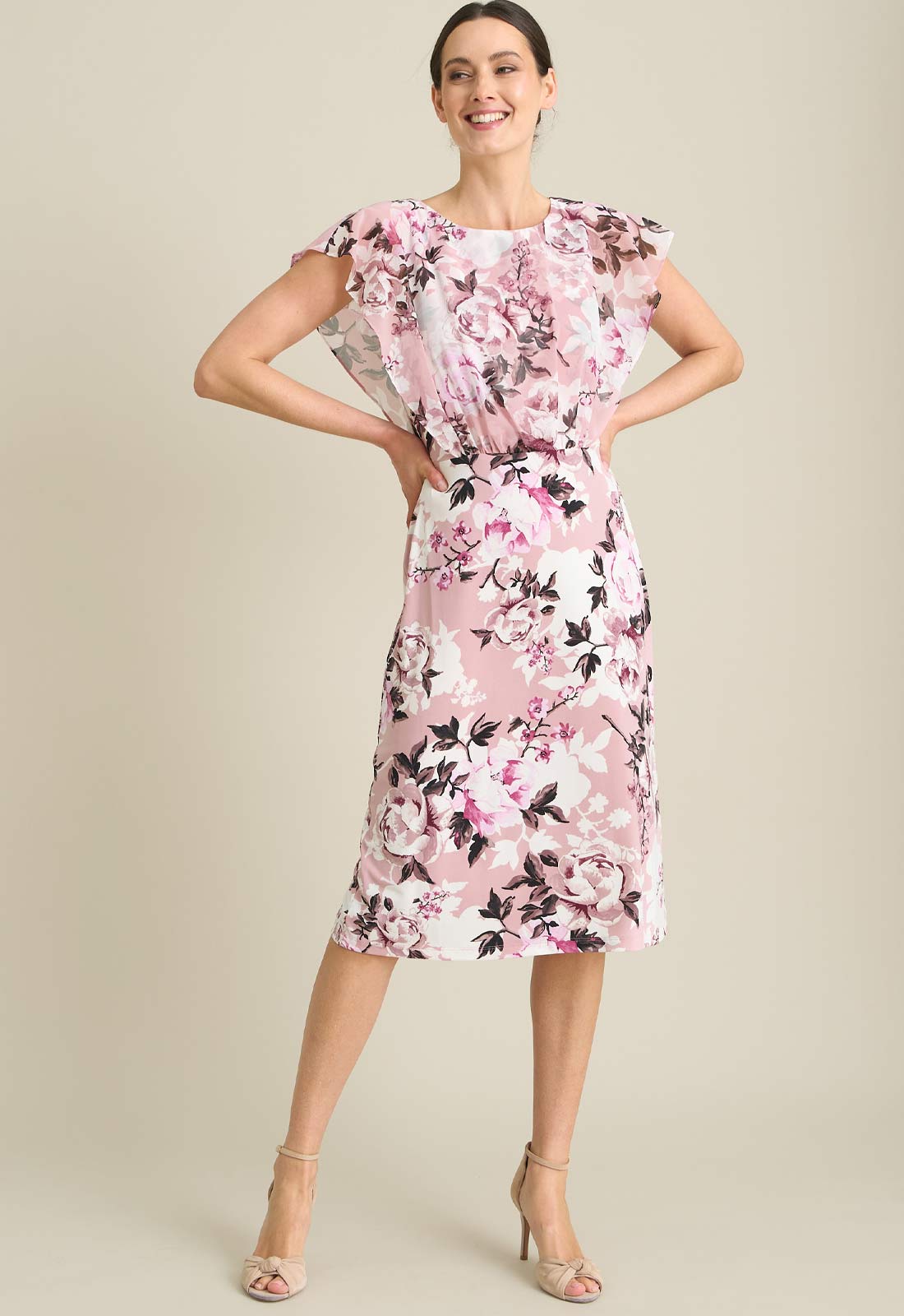 Gina Bacconi DARK ROSE Raegan Chiffon Overlay Print Dress