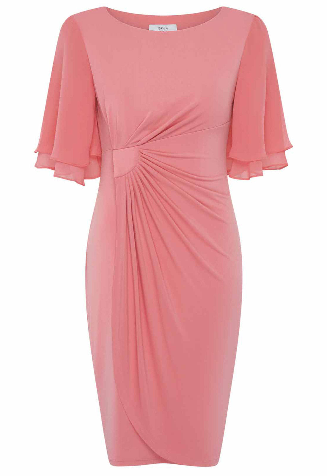 Gina Bacconi CORAL Faux Wrap Dress With Double Layer Sleeve