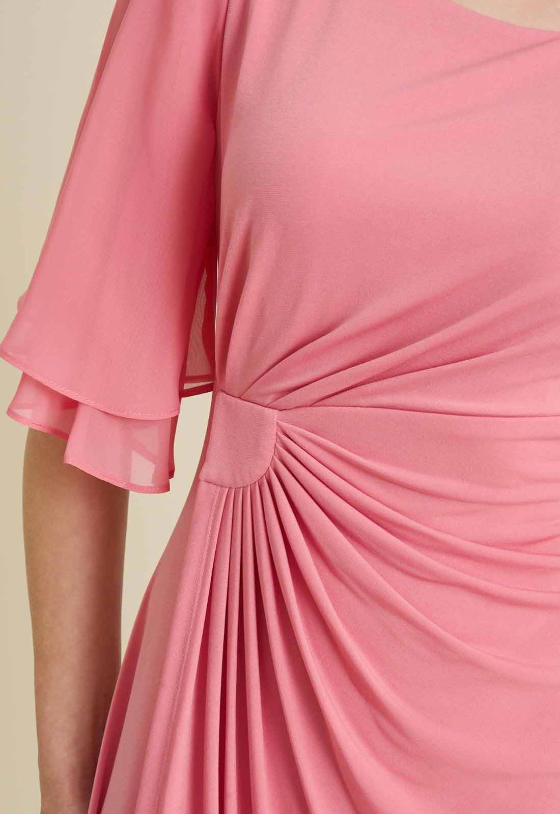 Gina Bacconi CORAL Faux Wrap Dress With Double Layer Sleeve