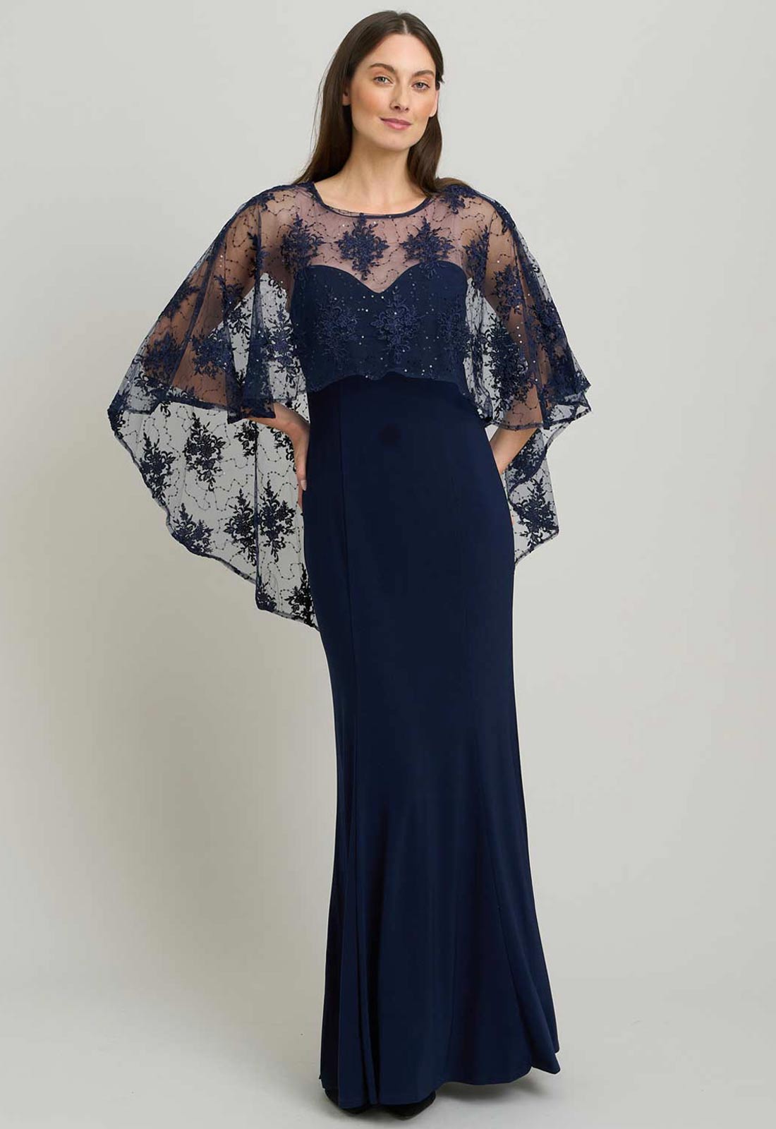 knee length dresses for ladies Scalloped Lace & Velvet Maxi Dress - Navy main image 1