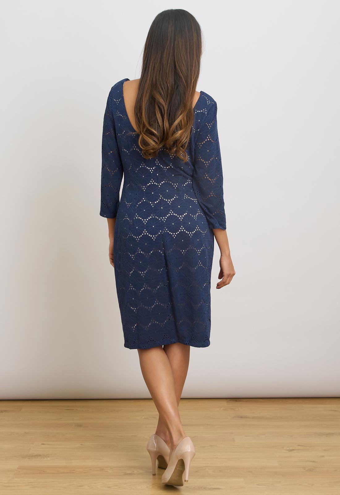 Gina Bacconi NAVY Mirabella Three-Quarter Sleeve Dress
