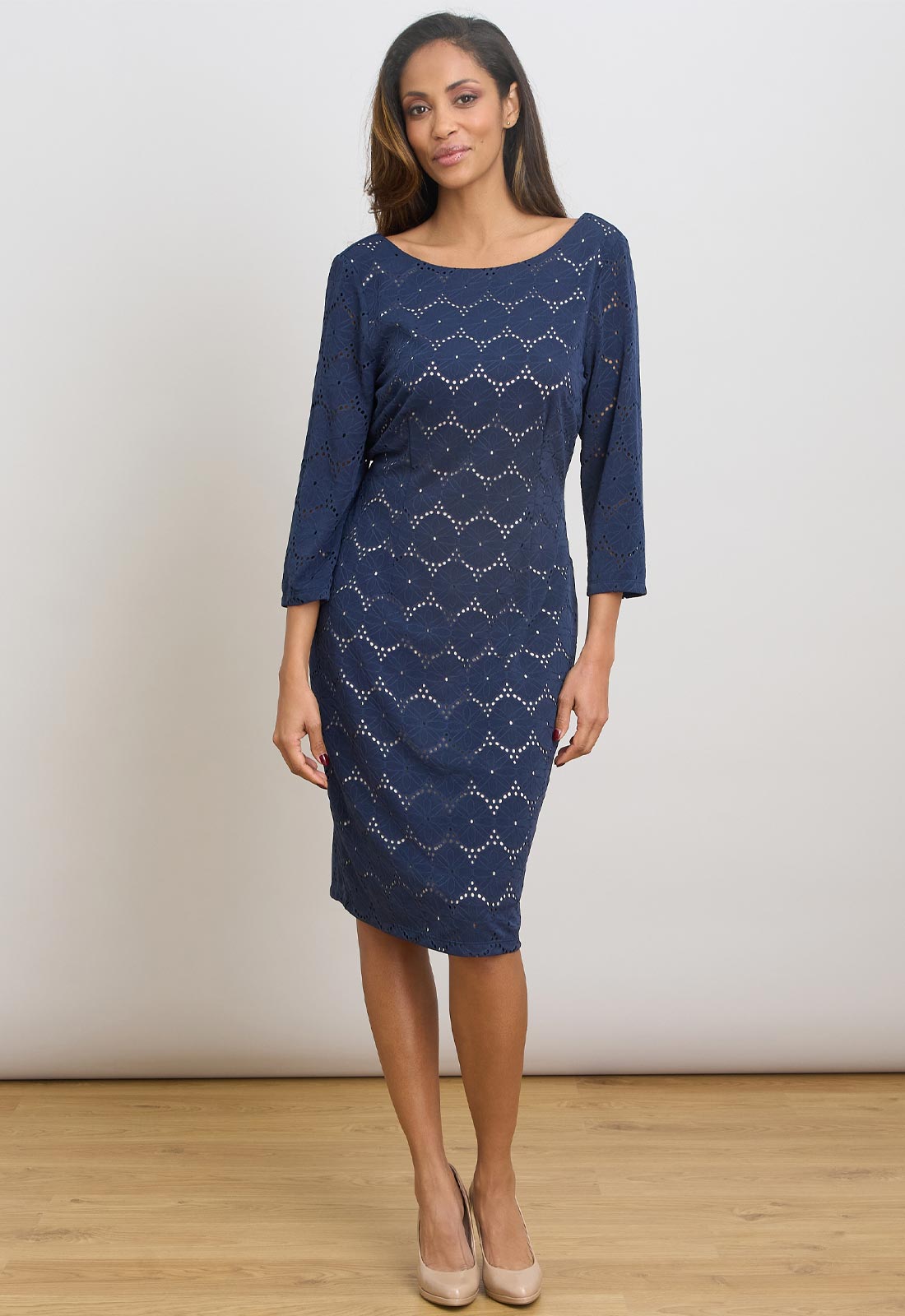Gina Bacconi NAVY Mirabella Three-Quarter Sleeve Dress